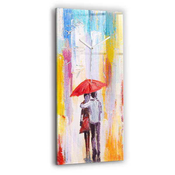 Vertical wall clock Couple in the rain