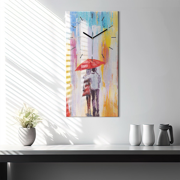 Vertical wall clock Couple in the rain