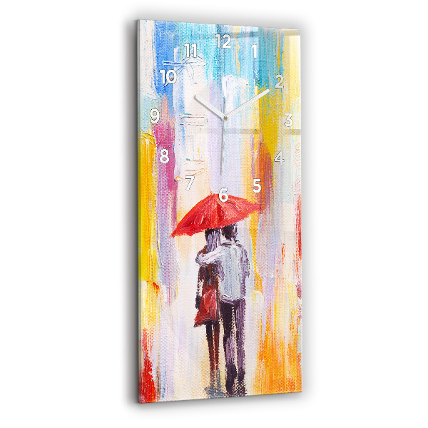 Vertical wall clock Couple in the rain