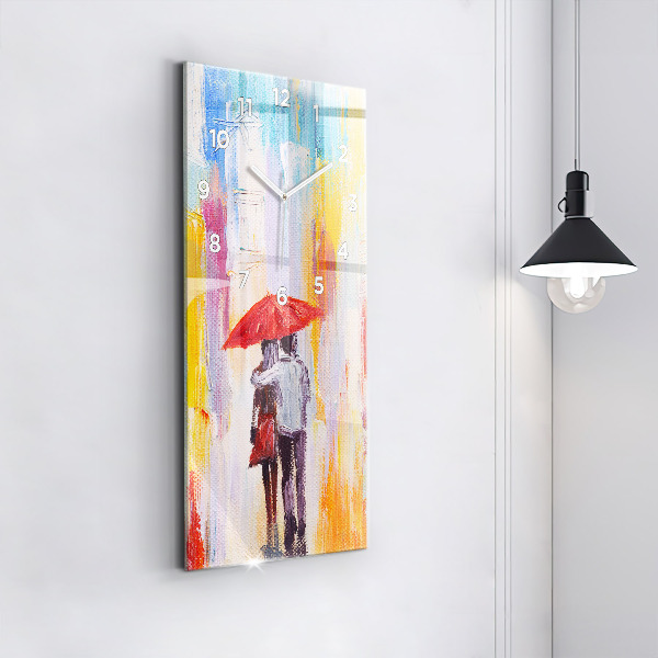 Vertical wall clock Couple in the rain