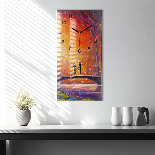 Vertical wall clock Couple in the forest