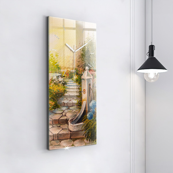 Vertical wall clock Oil composition in the forest