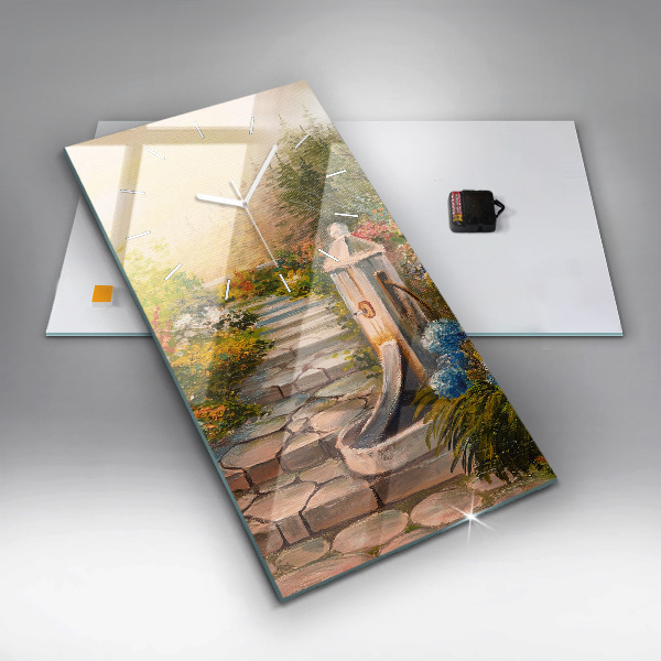 Vertical wall clock Oil composition in the forest