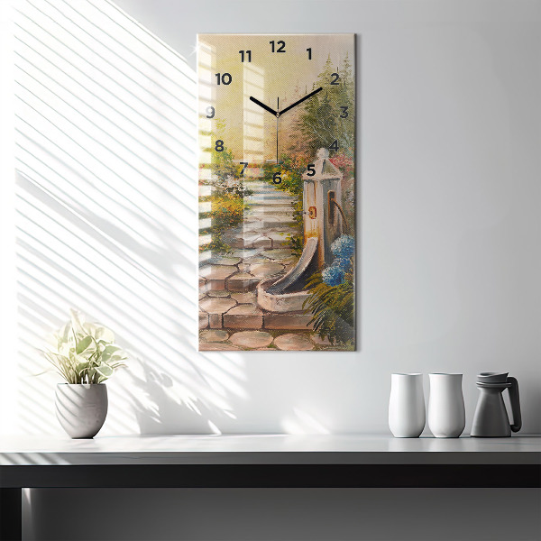 Vertical wall clock Oil composition in the forest