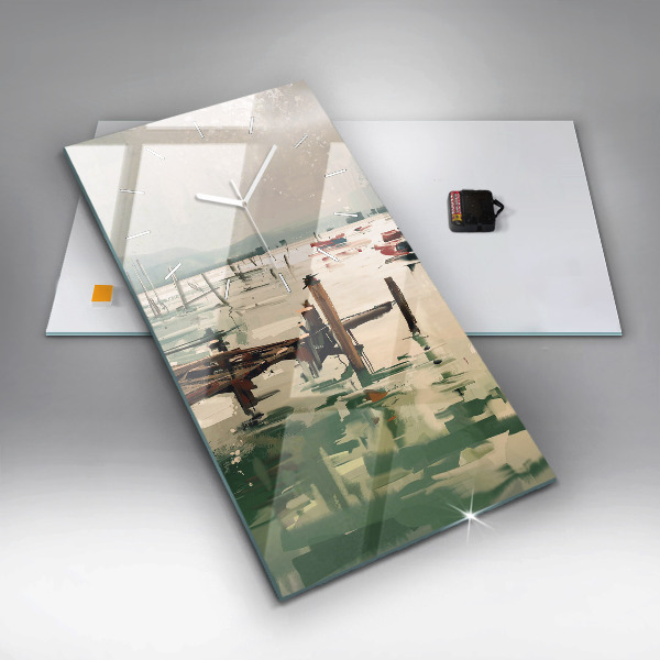 Vertical wall clock Fishing boats in the port