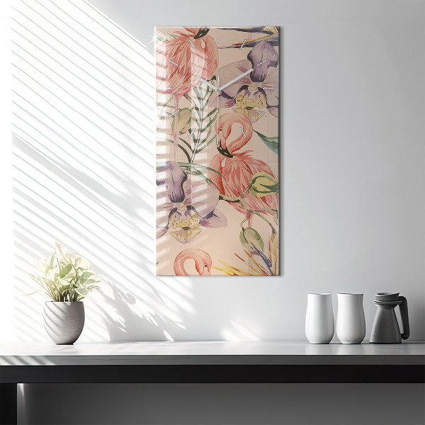 Vertical wall clock Tropical palm leaves