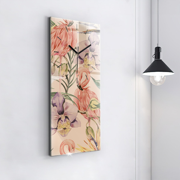 Vertical wall clock Tropical palm leaves