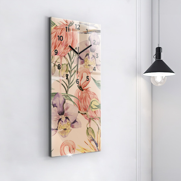 Vertical wall clock Tropical palm leaves