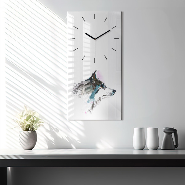 Vertical wall clock Painted Wolf Profile