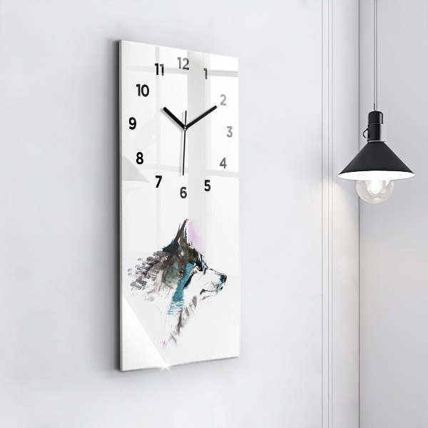 Vertical wall clock Painted Wolf Profile