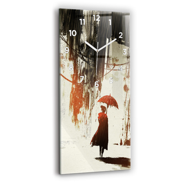 Vertical wall clock Woman on a rainy night