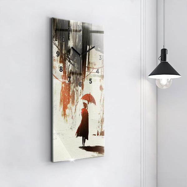 Vertical wall clock Woman on a rainy night