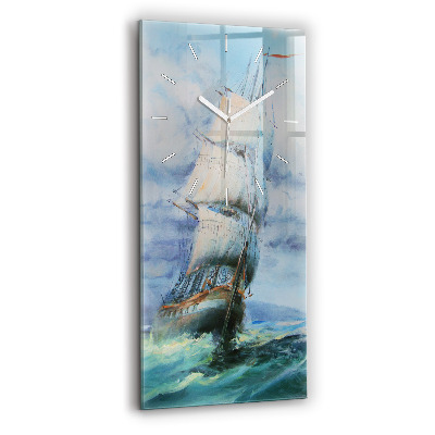 Vertical wall clock A ship on the water