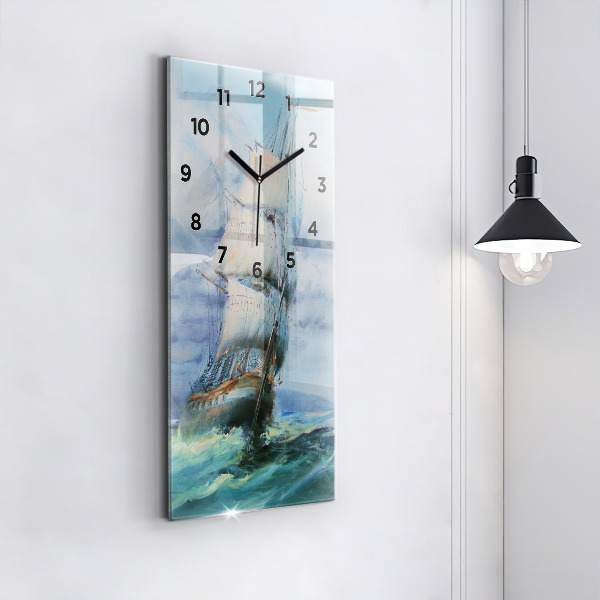 Vertical wall clock A ship on the water