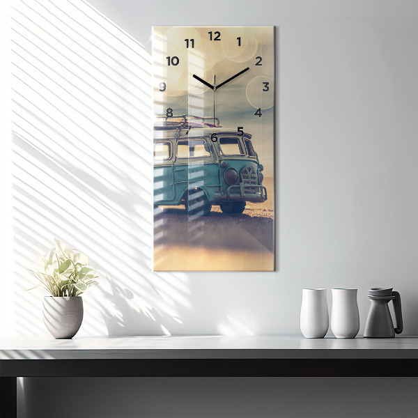 Vertical wall clock Camper on the beach