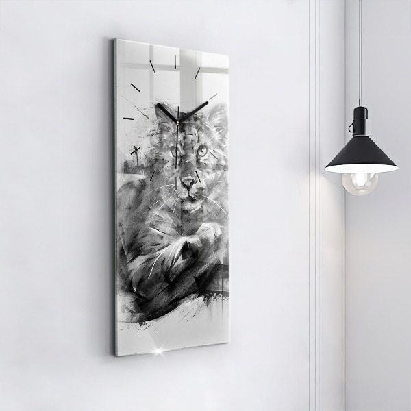 Vertical wall clock Painted lion