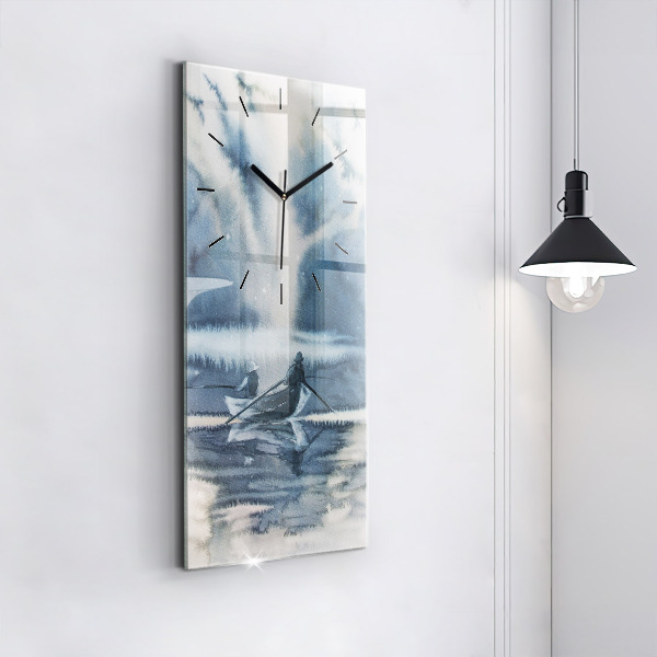 Vertical wall clock Winter Lake Łódka