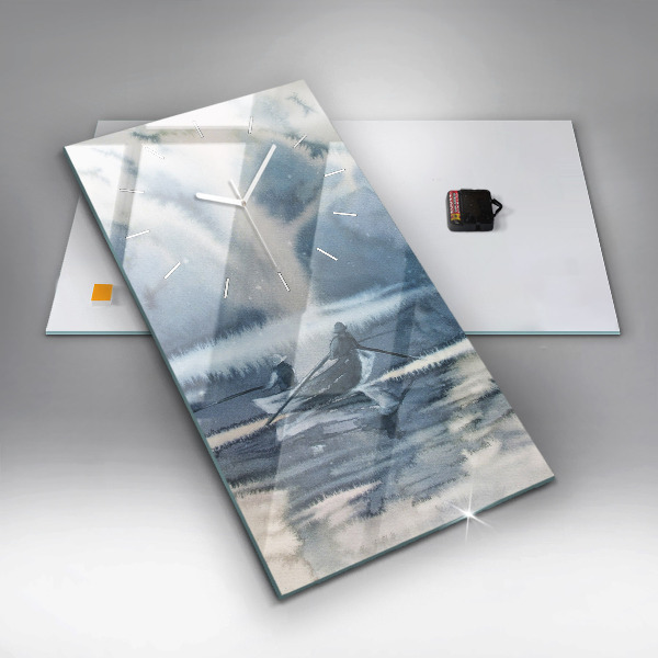 Vertical wall clock Winter Lake Łódka