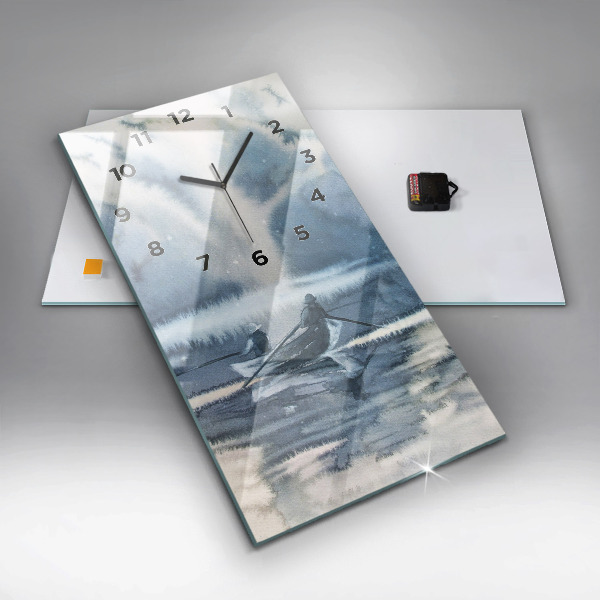 Vertical wall clock Winter Lake Łódka