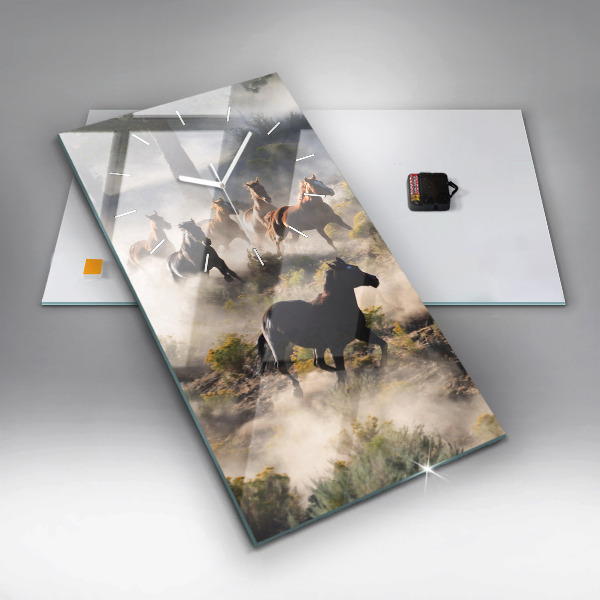 Vertical wall clock A herd of rushing horses