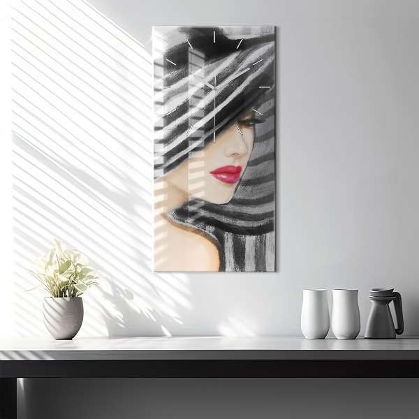 Vertical wall clock Woman in Black and White