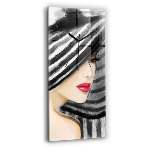 Vertical wall clock Woman in Black and White
