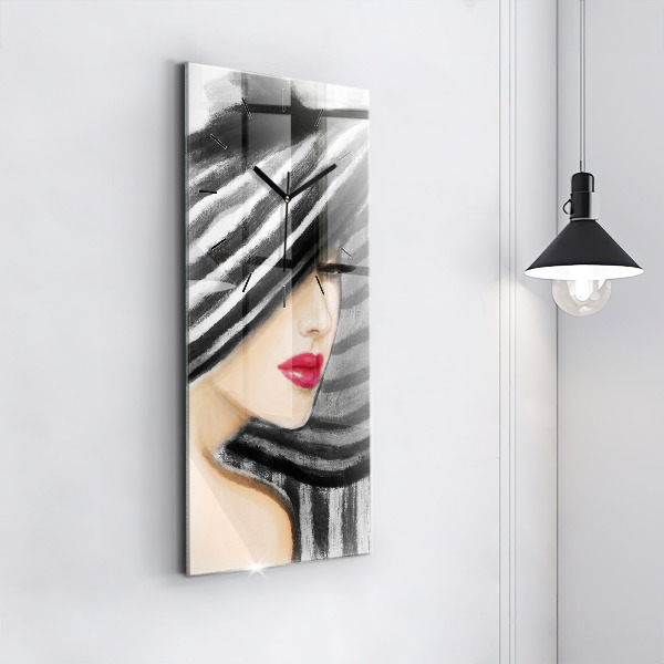 Vertical wall clock Woman in Black and White