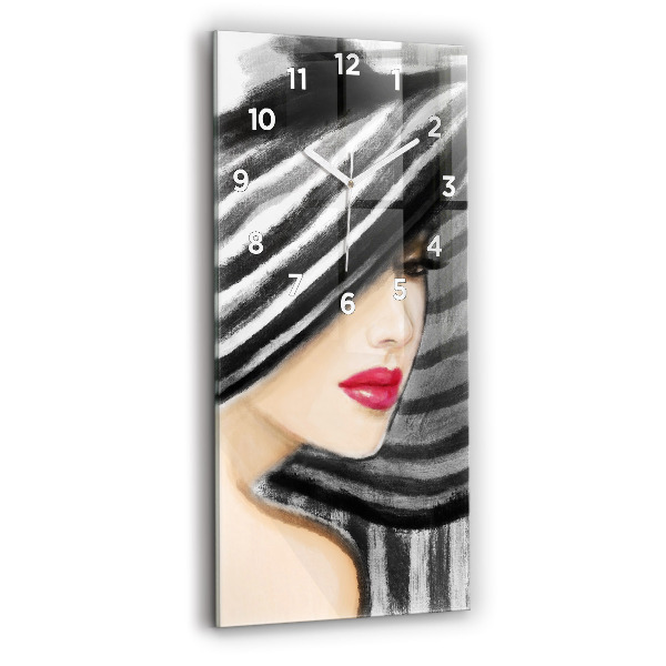 Vertical wall clock Woman in Black and White