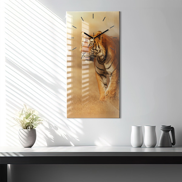 Vertical wall clock Hunting Tiger