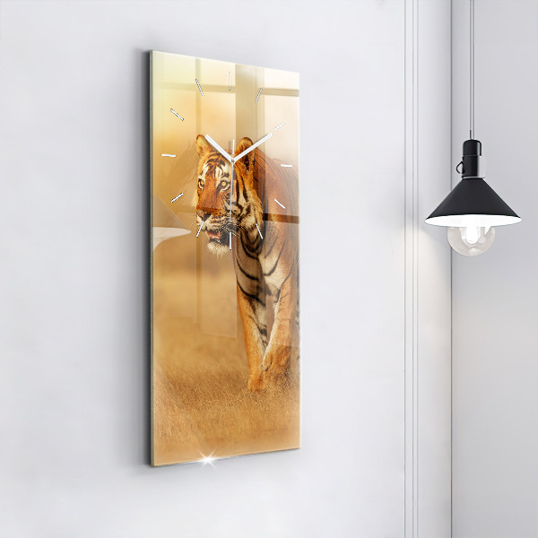 Vertical wall clock Hunting Tiger