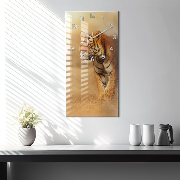 Vertical wall clock Hunting Tiger