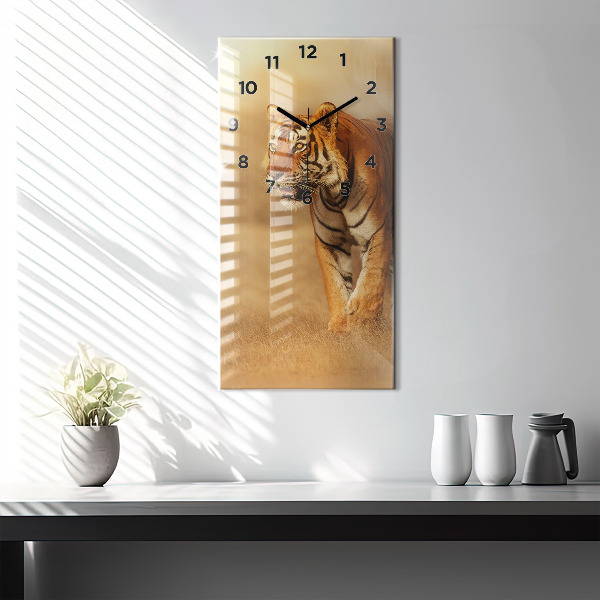 Vertical wall clock Hunting Tiger