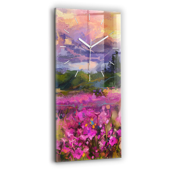 Vertical wall clock Meadow in the sunset