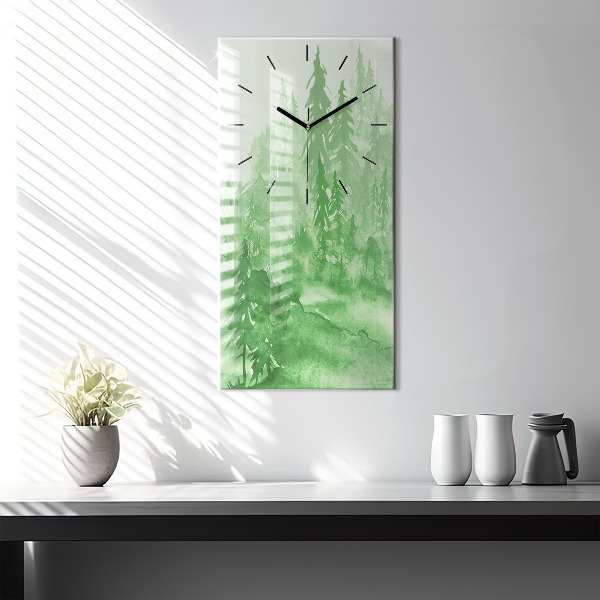 Vertical wall clock Painting green forest