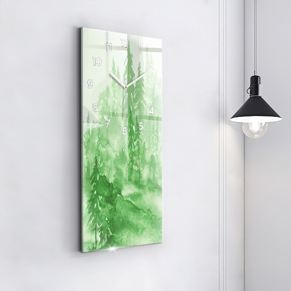 Vertical wall clock Painting green forest