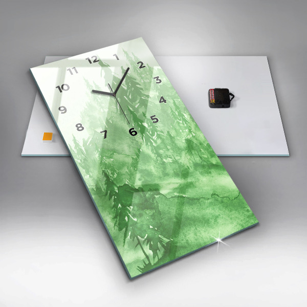 Vertical wall clock Painting green forest