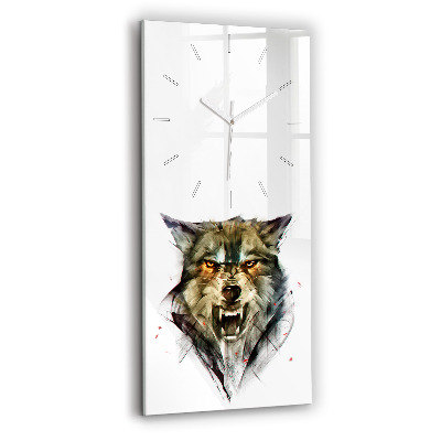 Vertical wall clock Drawn portrait of a wolf