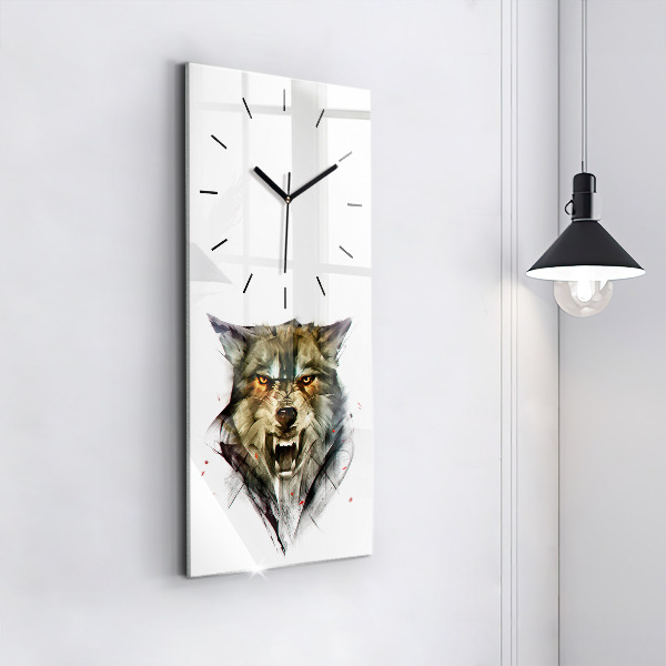 Vertical wall clock Drawn portrait of a wolf