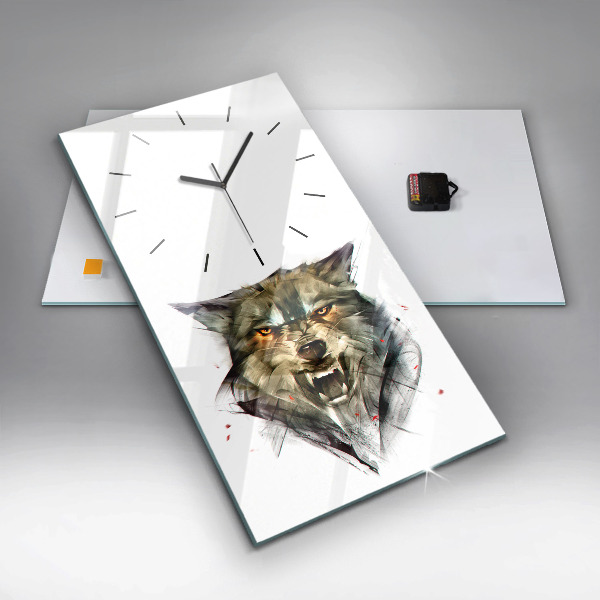 Vertical wall clock Drawn portrait of a wolf