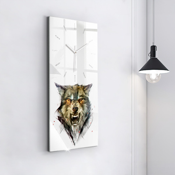 Vertical wall clock Drawn portrait of a wolf