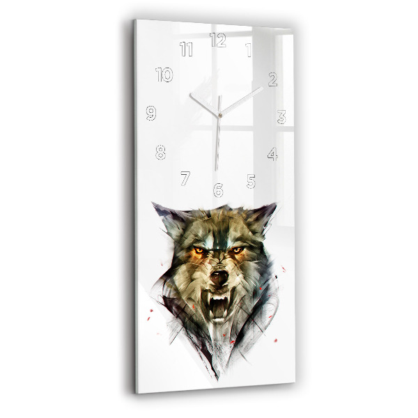 Vertical wall clock Drawn portrait of a wolf