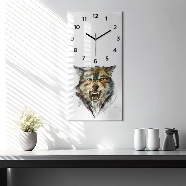 Vertical wall clock Drawn portrait of a wolf