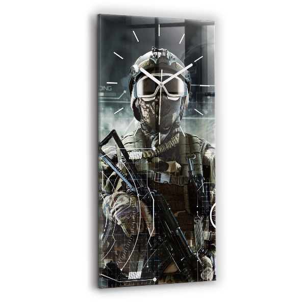 Vertical wall clock Soldier with a gun