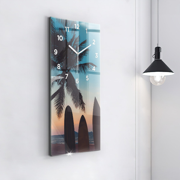 Vertical wall clock Surfing on the beach