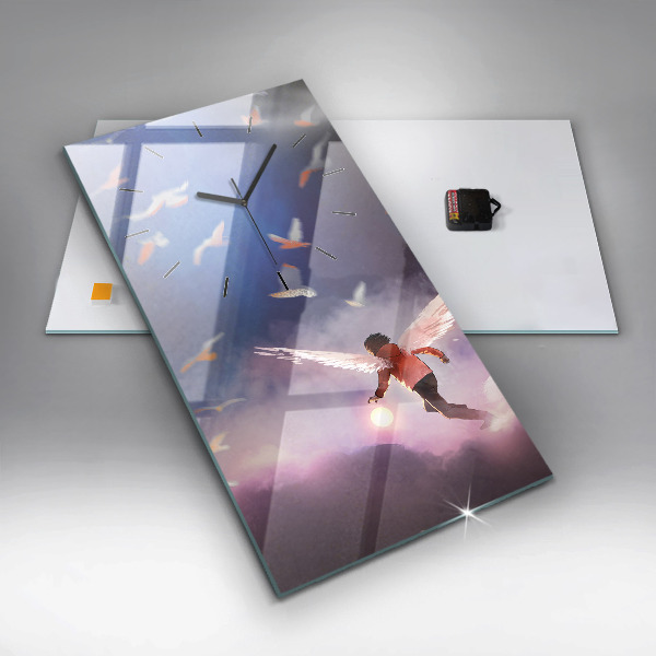 Vertical wall clock Boy with wings