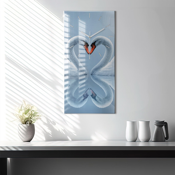 Vertical wall clock Swans in the heart