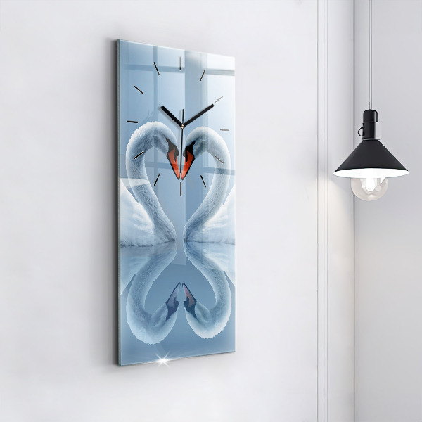 Vertical wall clock Swans in the heart