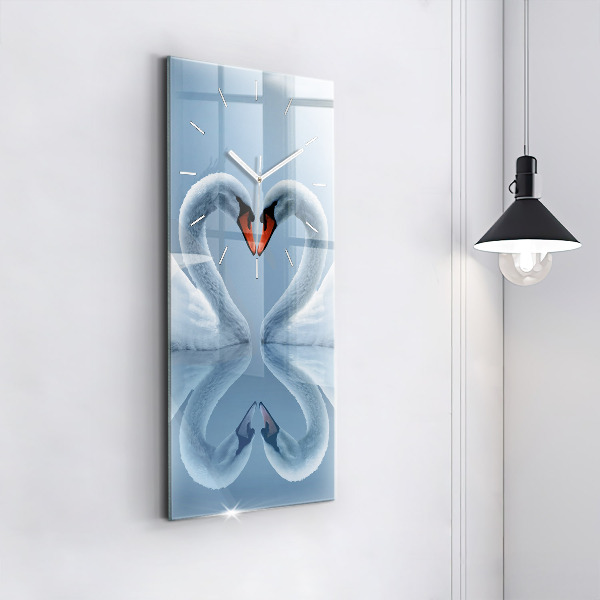Vertical wall clock Swans in the heart