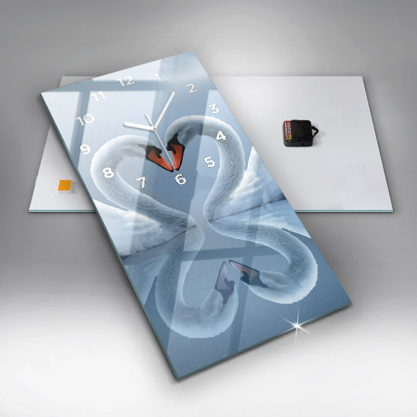 Vertical wall clock Swans in the heart