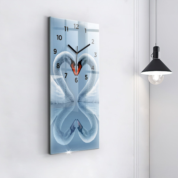 Vertical wall clock Swans in the heart